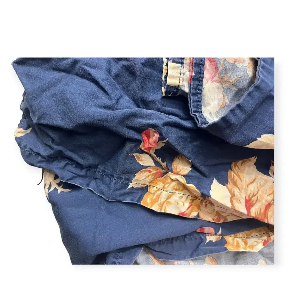 Vtg Ralph Lauren Winslow Full Flat Sateen Sheet Navy Blue With Roses Floral